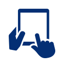 Blue icon of two hands holding a tablet